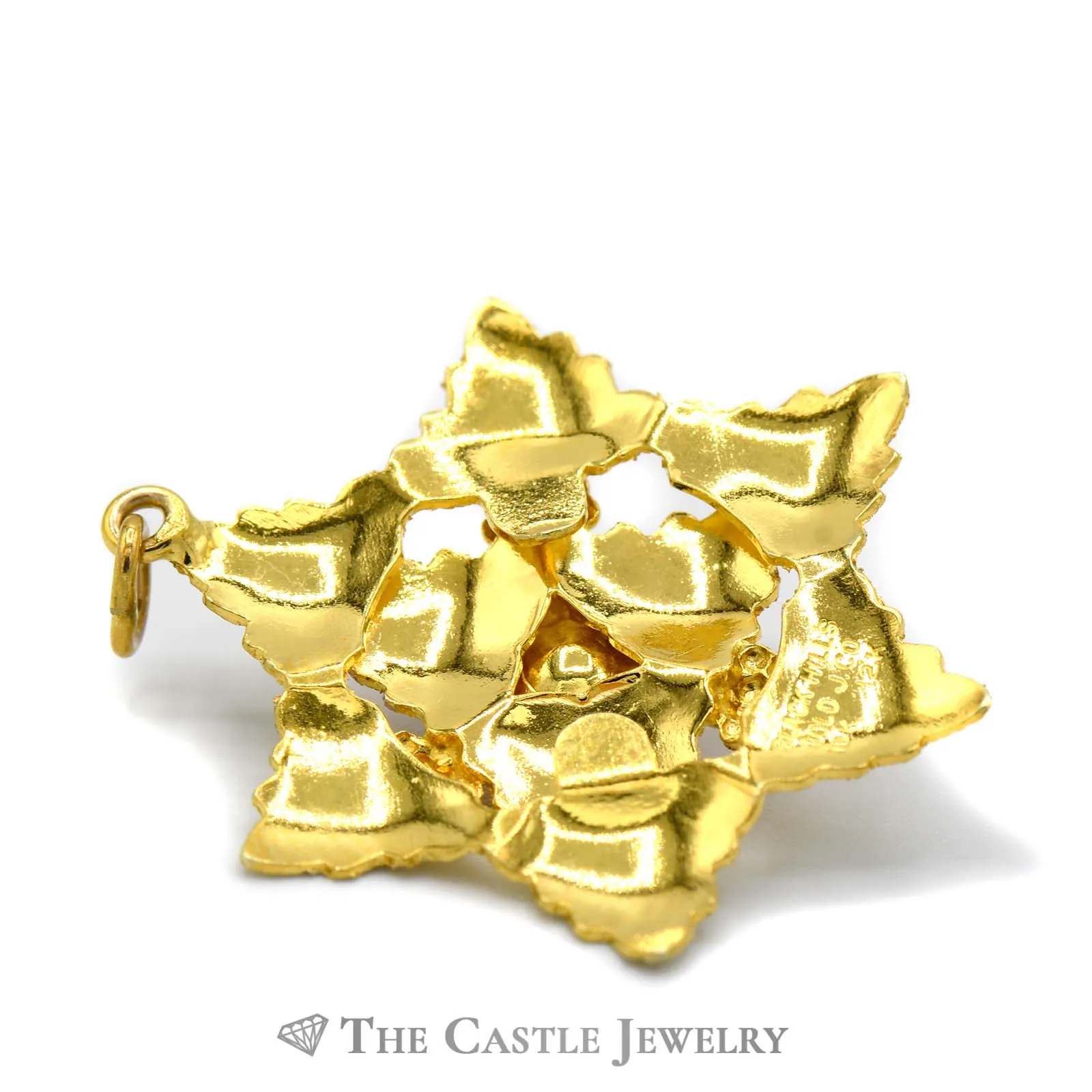 10k Two Tone Yellow and Rose Gold Snowflake Shaped Leaf Designed Pendant with Pearl Accent