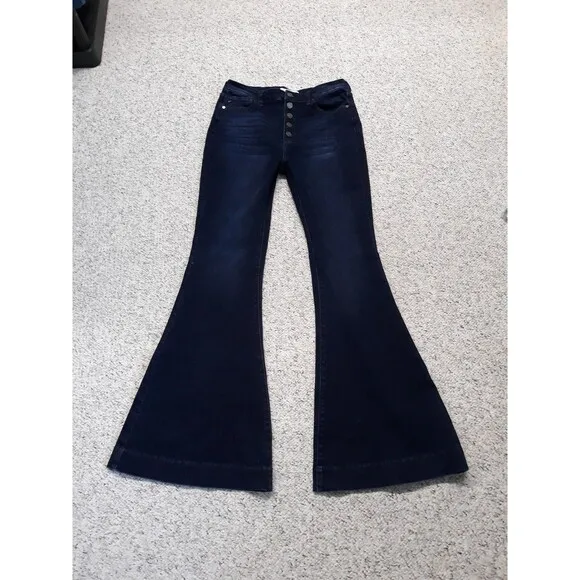 11/29 KanCan High Rise W/ Exposed Button Fly Dark Wash Super Flare