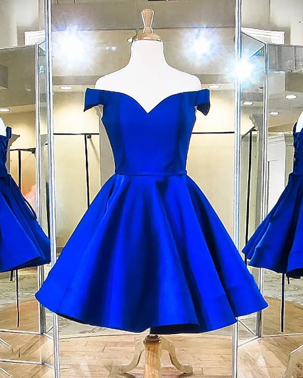 2018 Off The Shoulder Red Satin Short Homecoming Dresses Fashion V-Neck Prom Party Gowns Cocktail Dress
