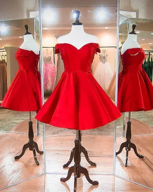 2018 Off The Shoulder Red Satin Short Homecoming Dresses Fashion V-Neck Prom Party Gowns Cocktail Dress