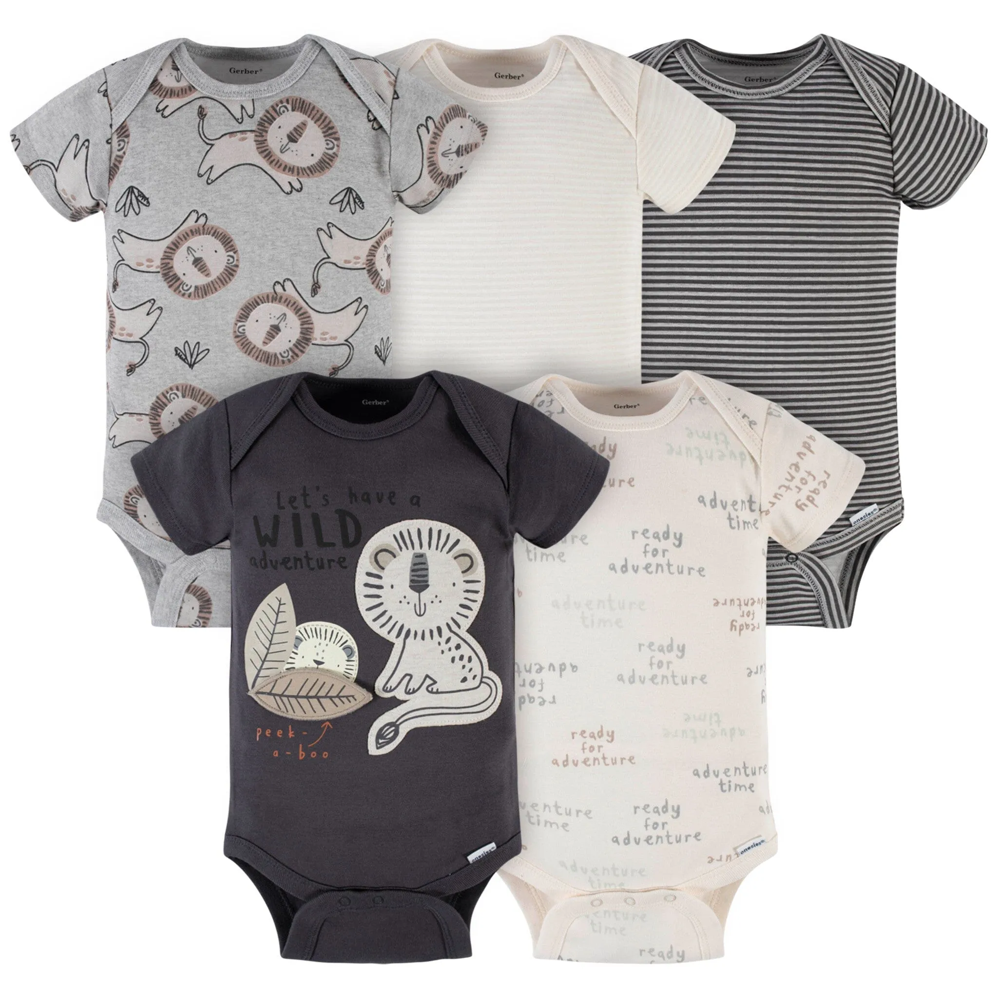 5-Pack Baby Boys Lion Short Sleeve Onesies® Bodysuits
