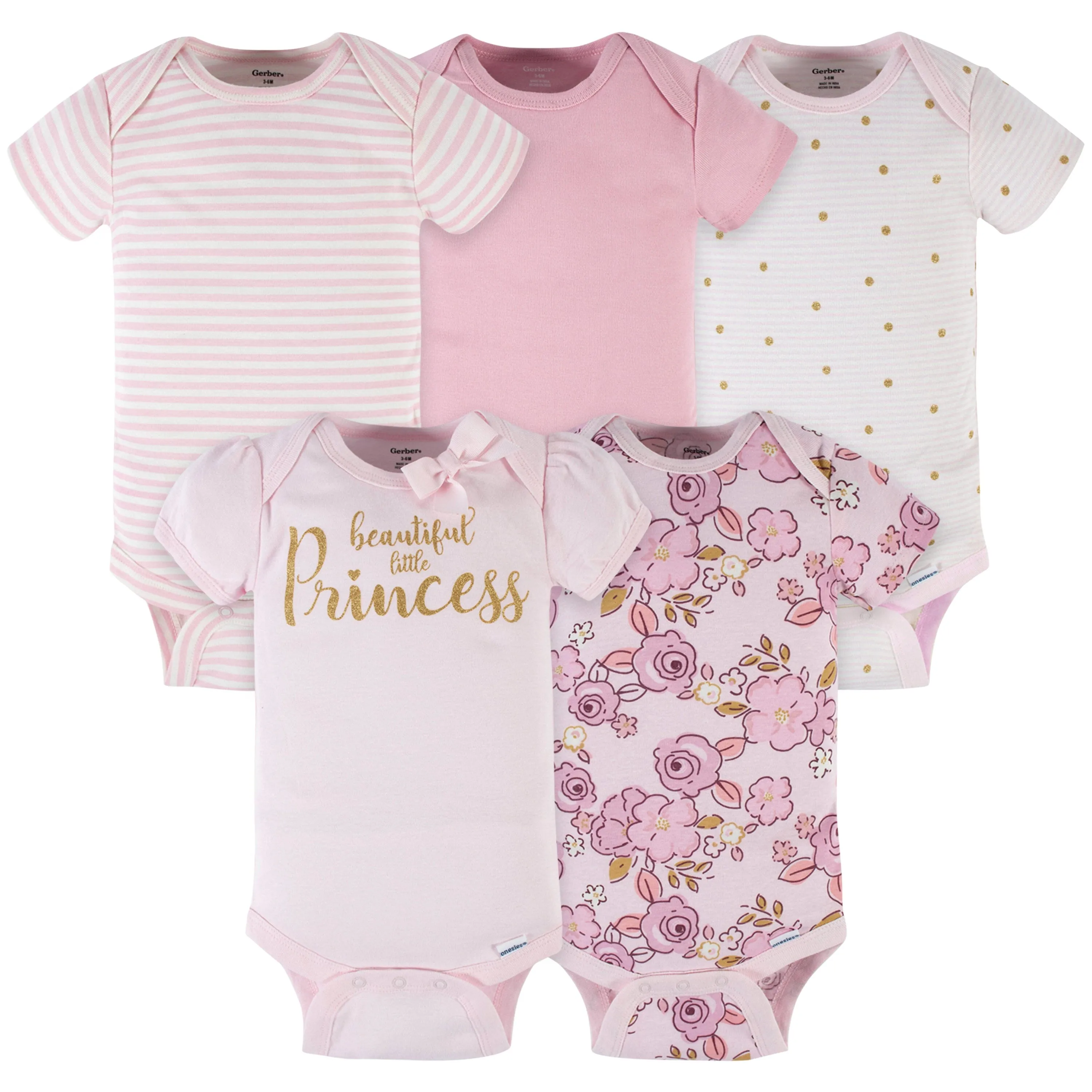5-Pack Baby Girls Princess Short Sleeve Onesies® Bodysuits