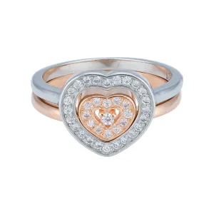 925 Sterling Silver Rose Gold Plated Double Heart Halo Ring for Women