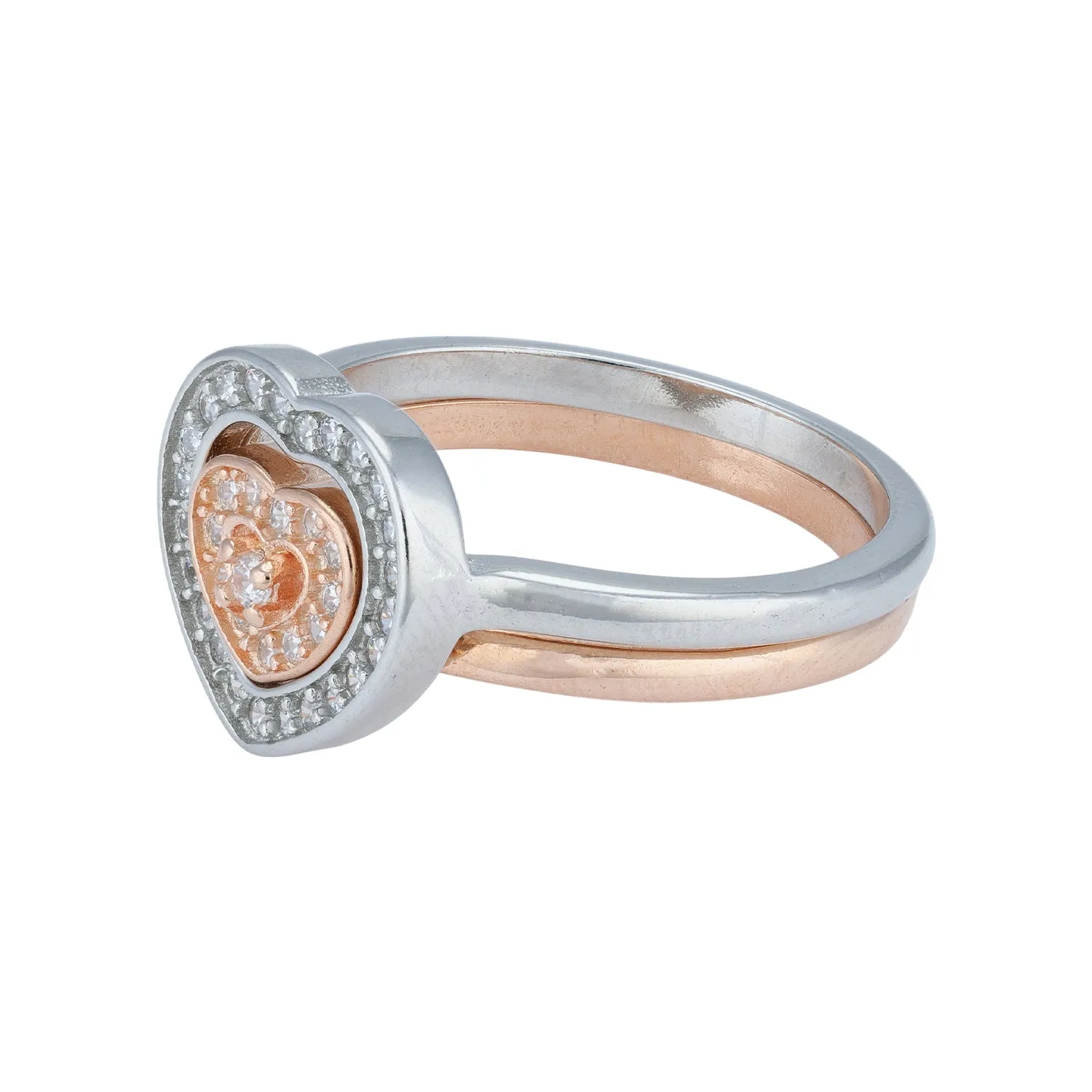 925 Sterling Silver Rose Gold Plated Double Heart Halo Ring for Women