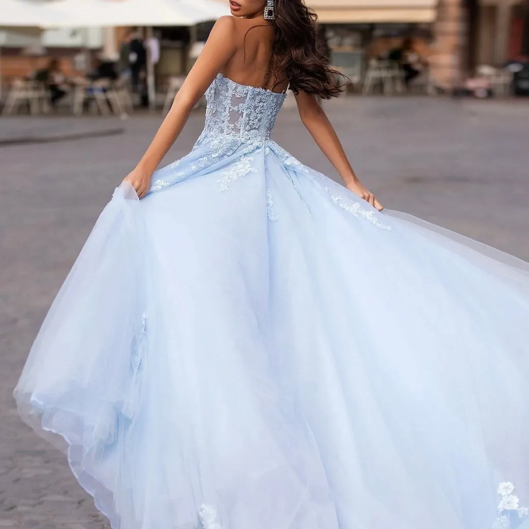 A & N Official Strapless Baby Blue Ball Gown