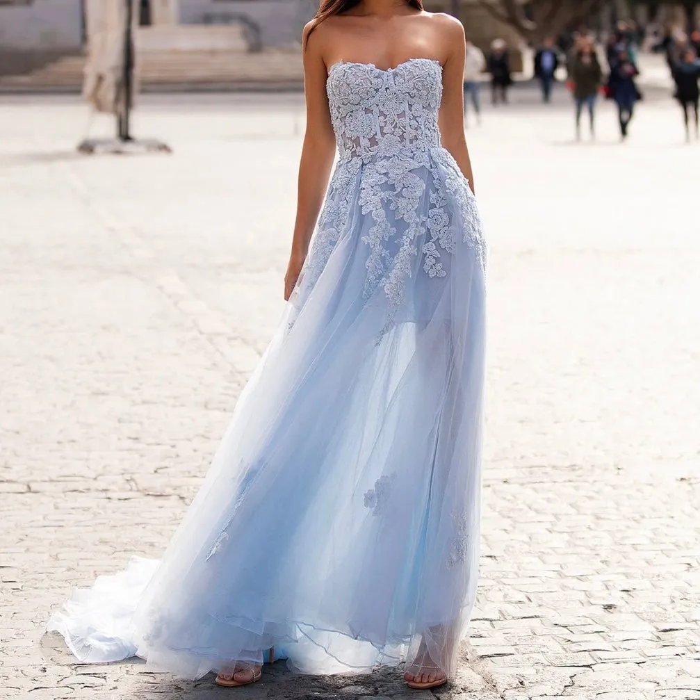 A & N Official Strapless Baby Blue Ball Gown