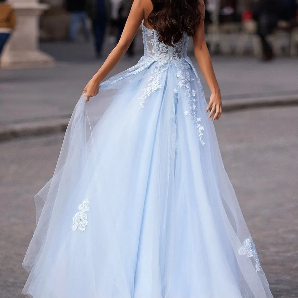 A & N Official Strapless Baby Blue Ball Gown