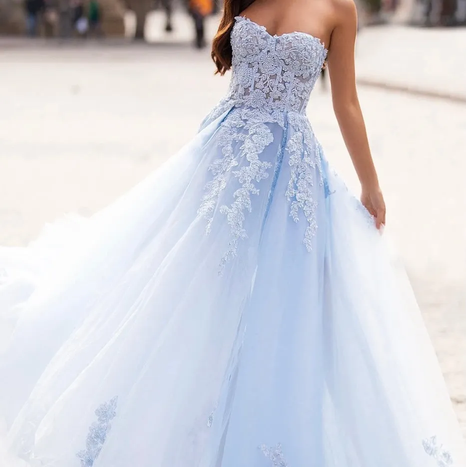 A & N Official Strapless Baby Blue Ball Gown