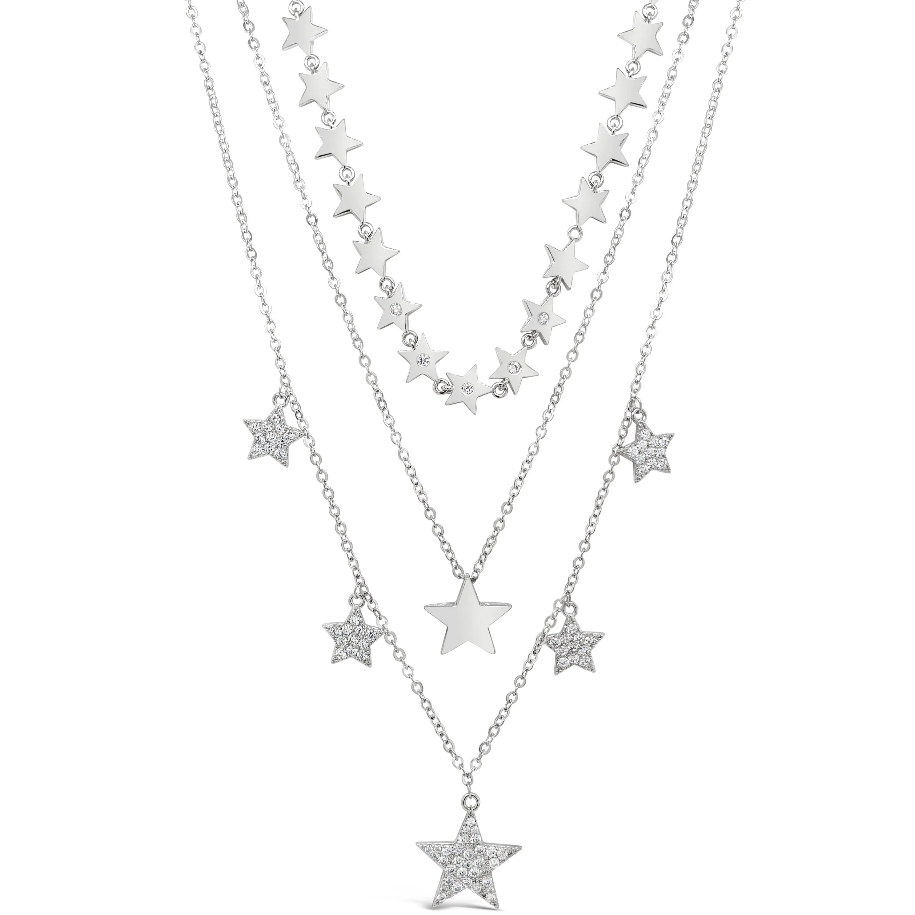 Absolute Triple Layer Star Necklace - Silver