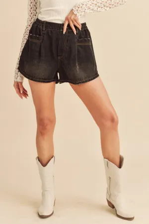 Aemi   Co Frayed Hem Elastic Waist Denim Shorts