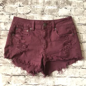 AMERICAN EAGLE Maroon Distressed Stretch Jean Shorts Size 4