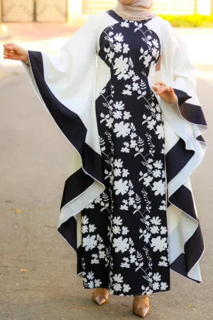 Anastasia contrast batwing kimono extra dramatic sleeves dress maxi length