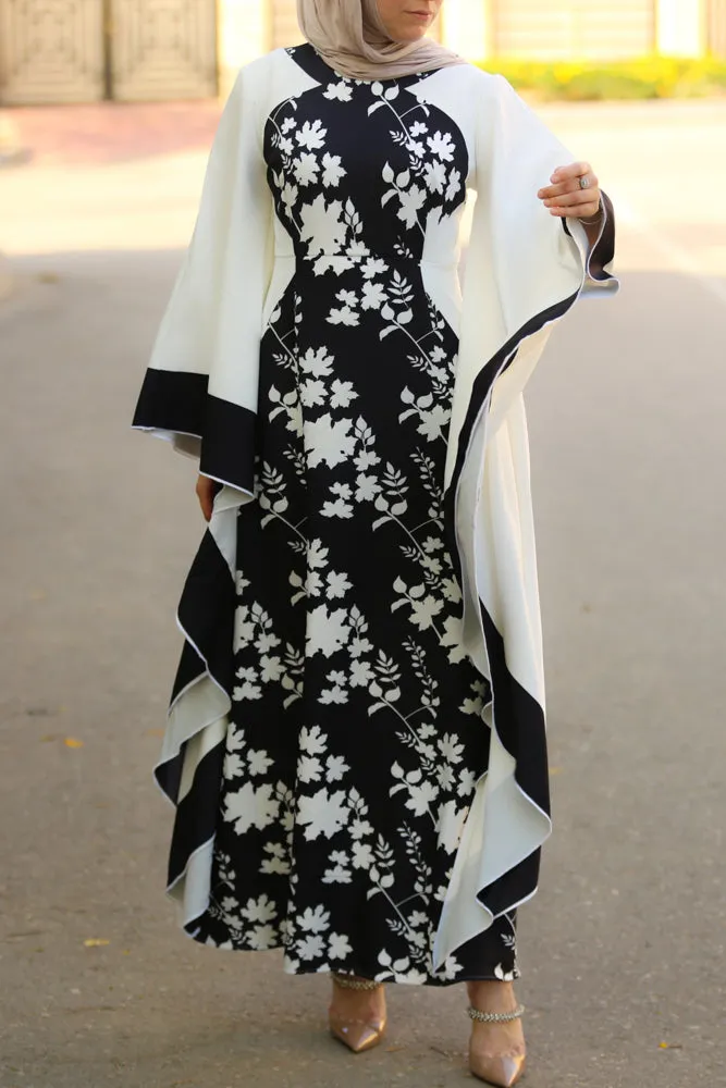 Anastasia contrast batwing kimono extra dramatic sleeves dress maxi length