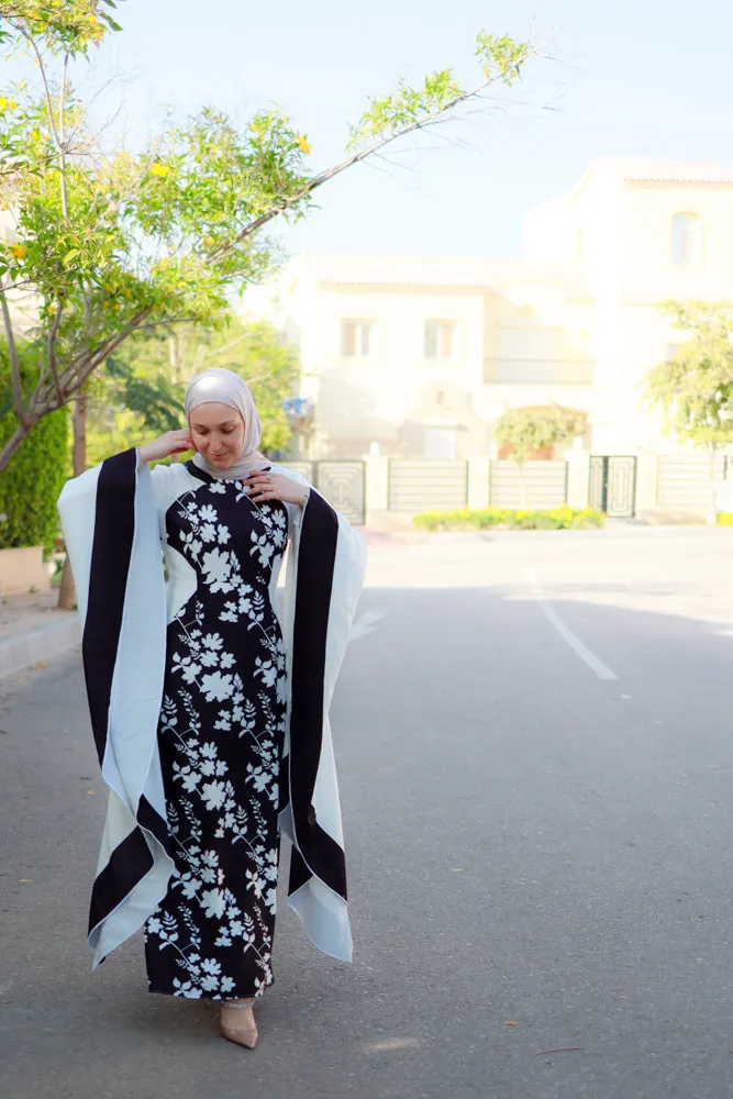 Anastasia contrast batwing kimono extra dramatic sleeves dress maxi length