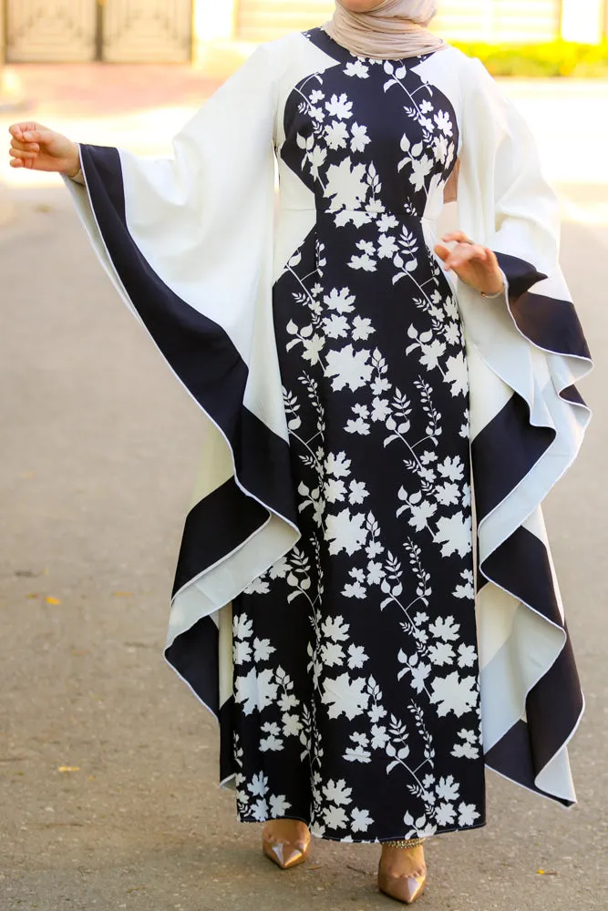Anastasia contrast batwing kimono extra dramatic sleeves dress maxi length