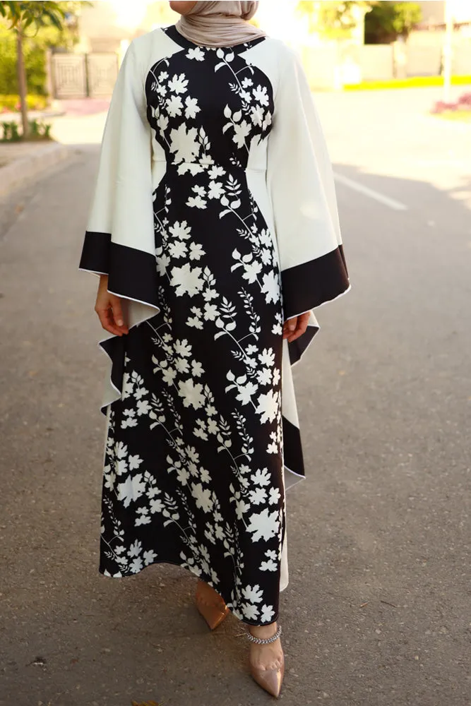 Anastasia contrast batwing kimono extra dramatic sleeves dress maxi length