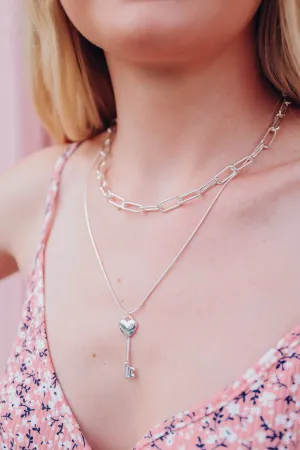 Ari Key Pendant Layered Necklace - Silver