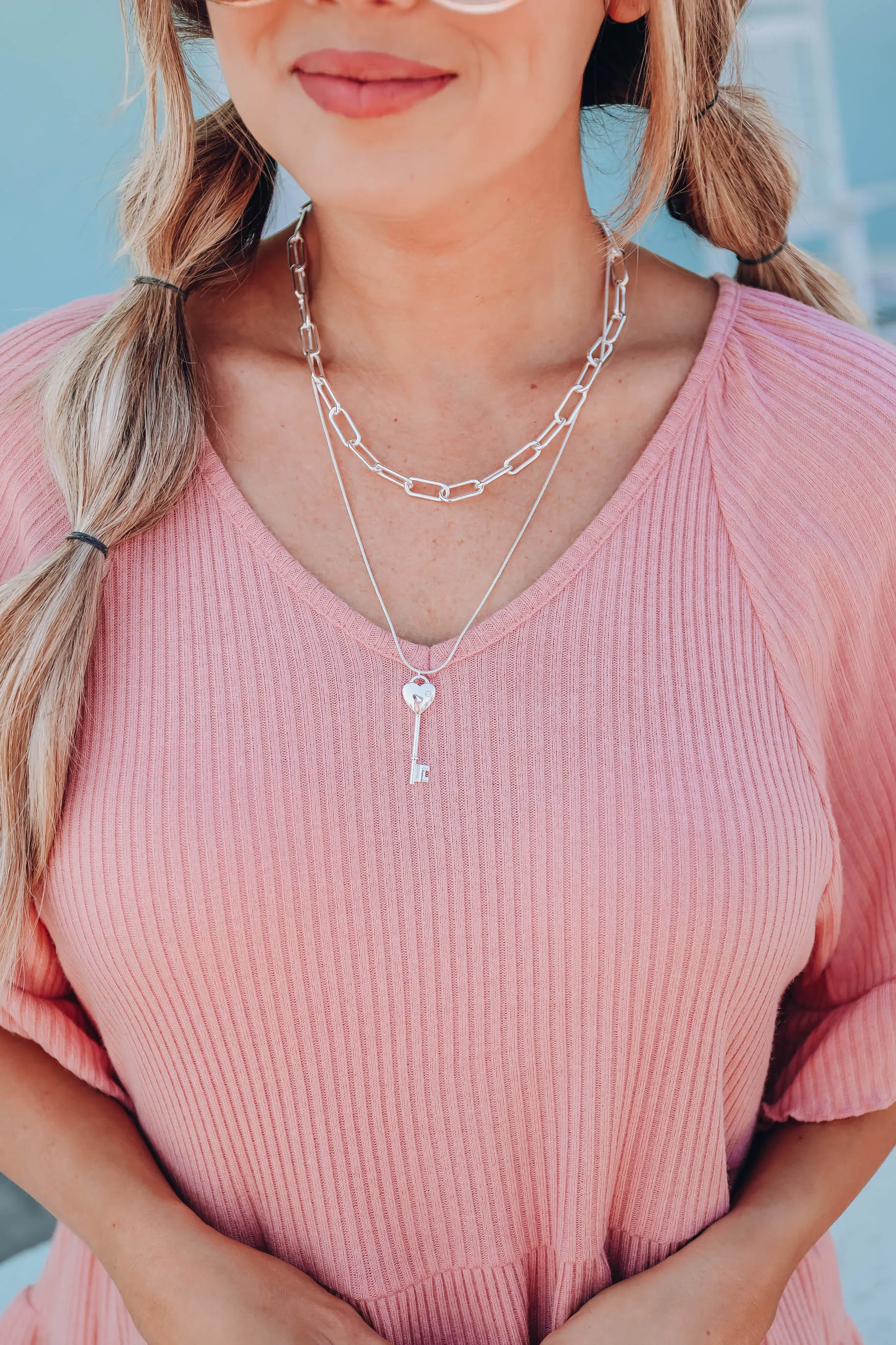 Ari Key Pendant Layered Necklace - Silver