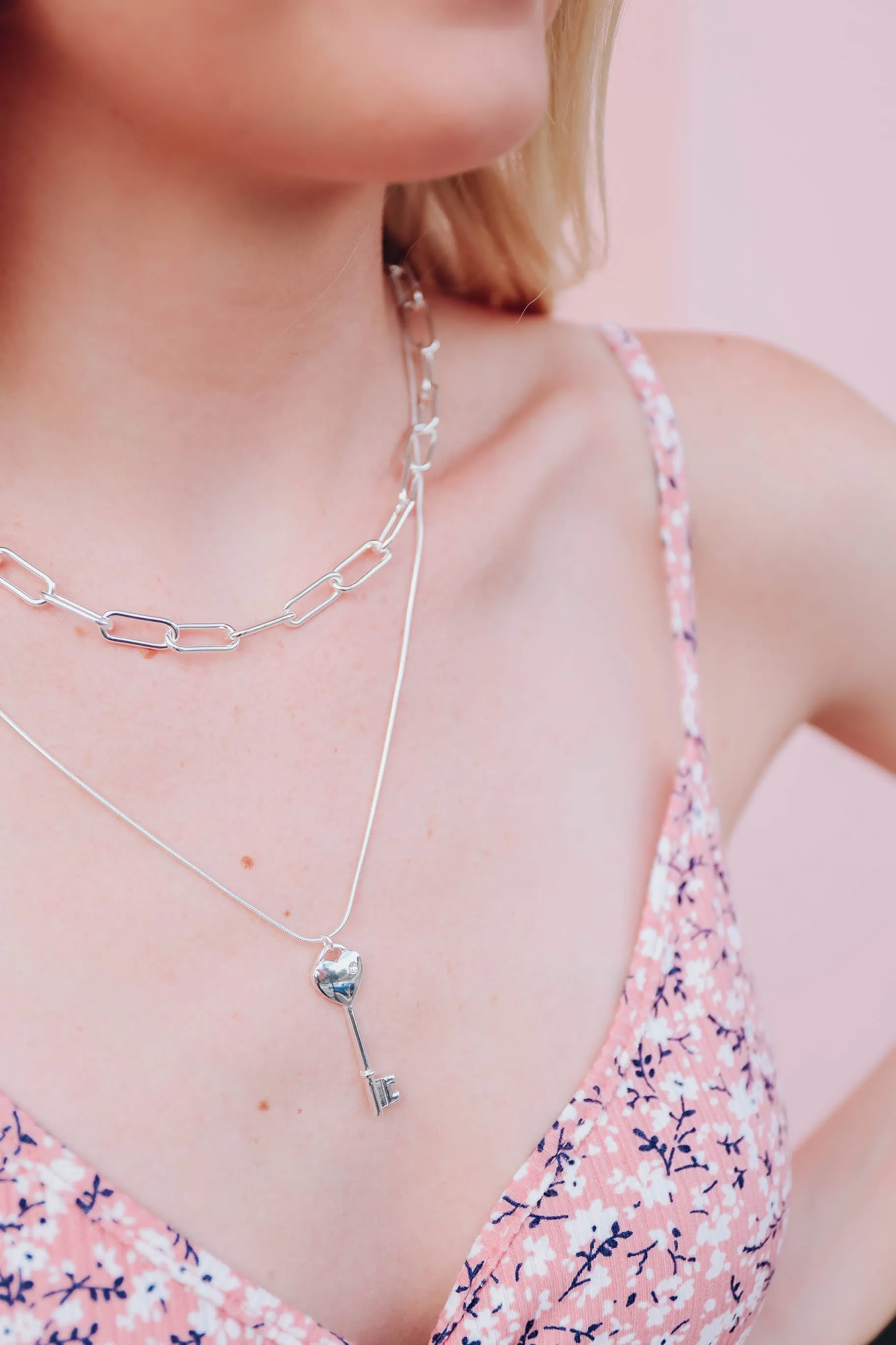 Ari Key Pendant Layered Necklace - Silver