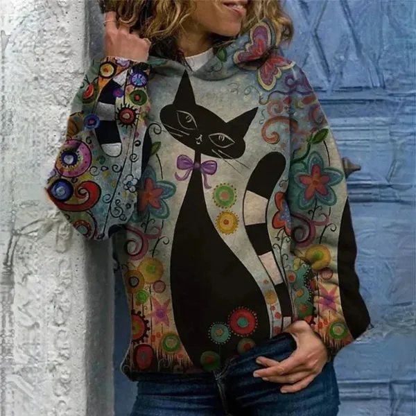 Astrid - elegant women's hoodie with cat print