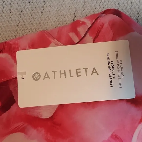 ATHLETA Run With It Shorts Floral Printed 3.5” Inseam Pink Red Energy Coral