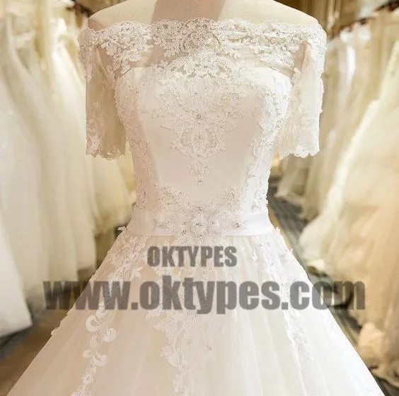 Beautiful Wedding Dresses Off-the-shoulder Ball Gown Lace Ivory Bridal Gown, TYP0685