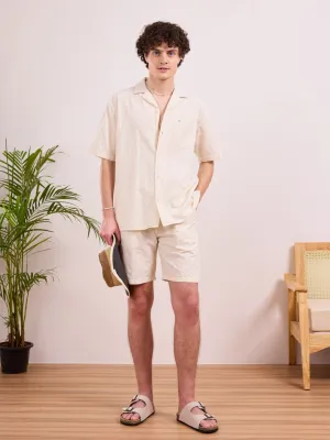 Beige Cotton Plain Shorts