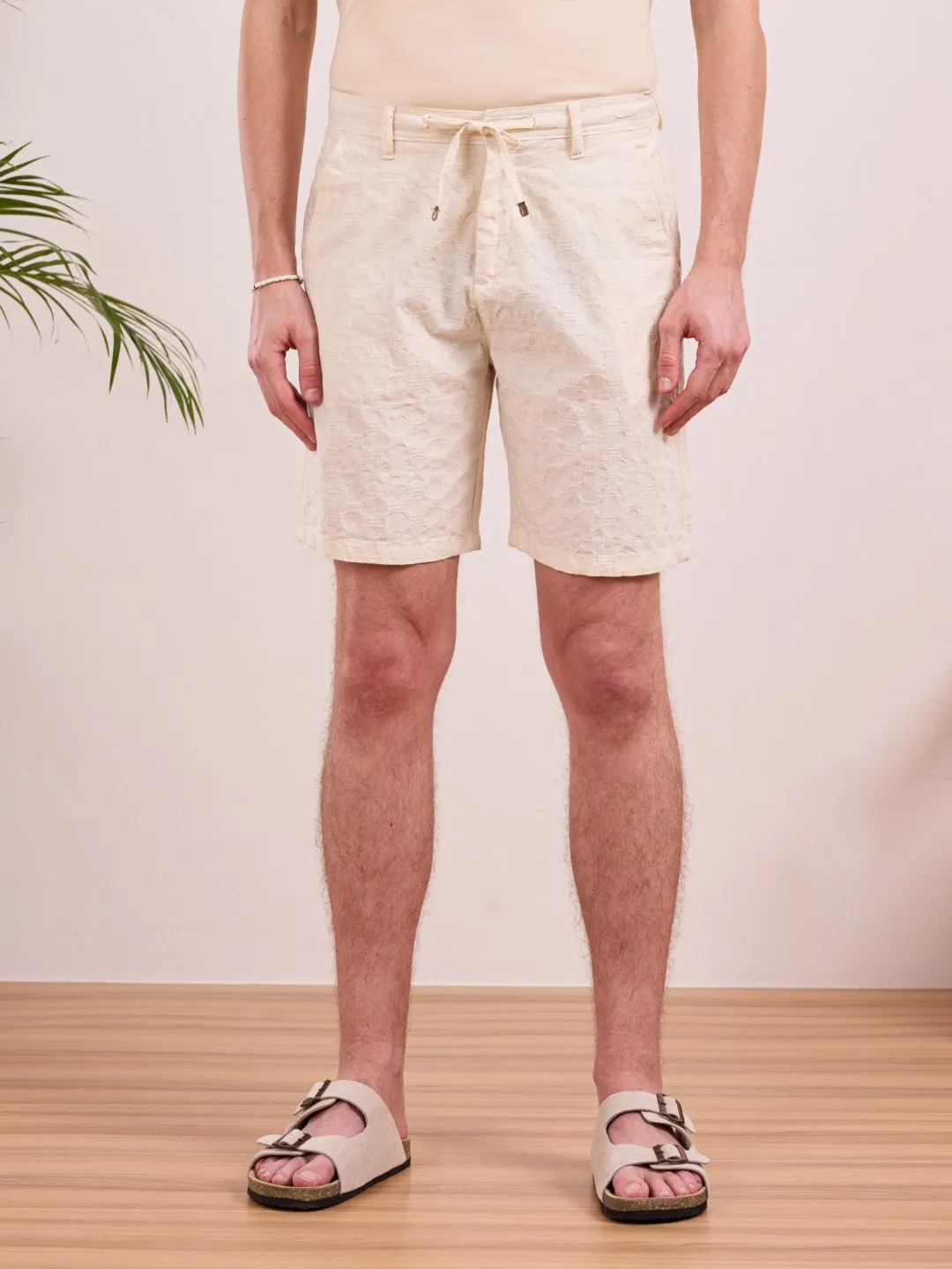 Beige Cotton Plain Shorts