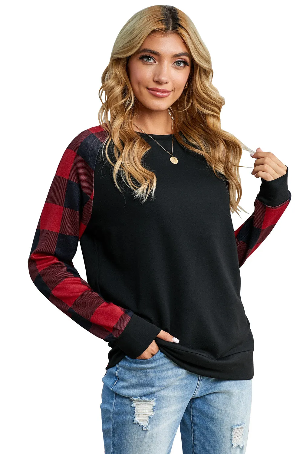 Black Buffalo Plaid Long Sleeve Sweatshirt