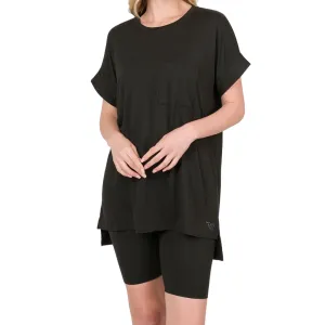 BLACK BUTTERY SOFT CUFF SLEEVE TOP