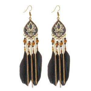 Black Feather & Resin Drop Earrings