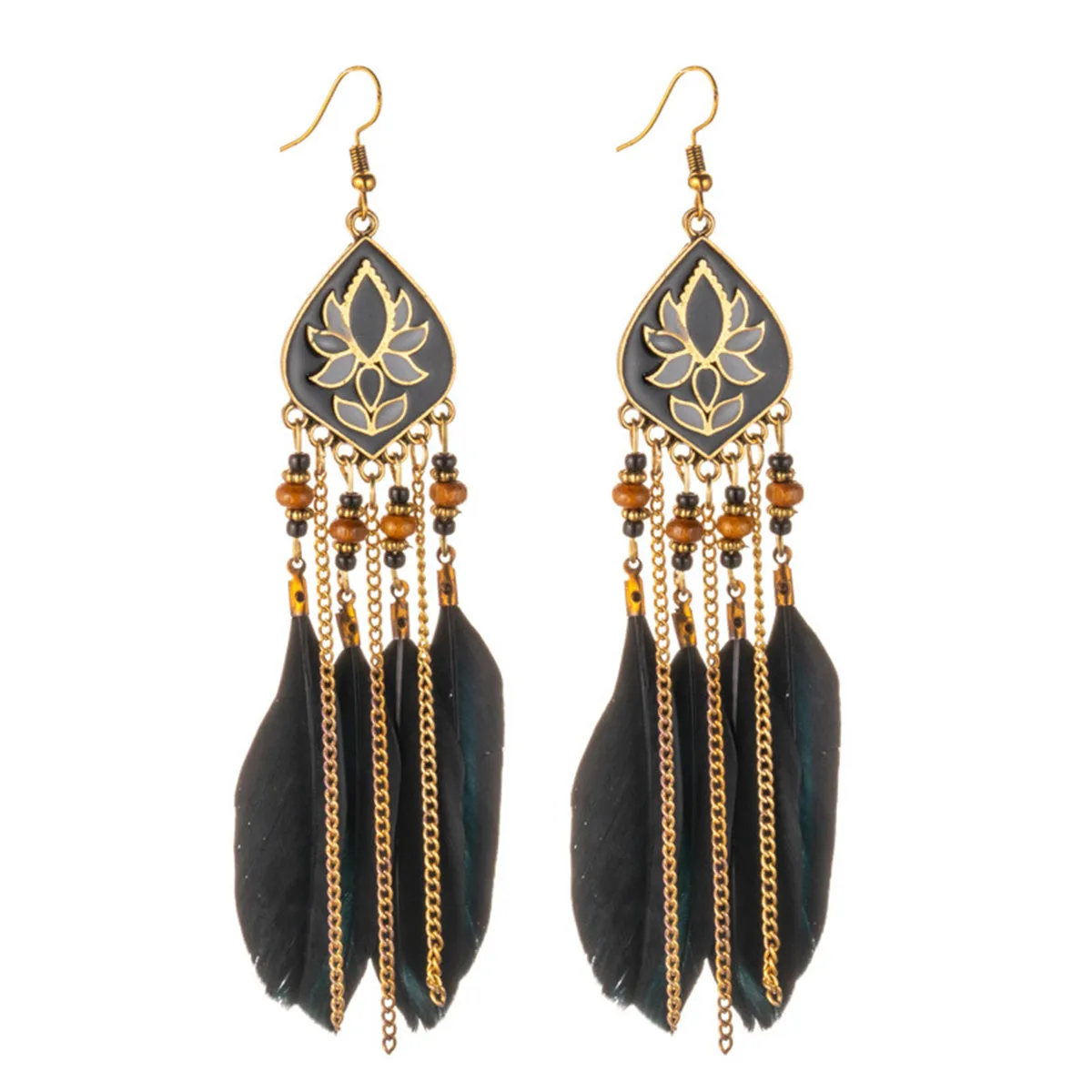 Black Feather & Resin Drop Earrings