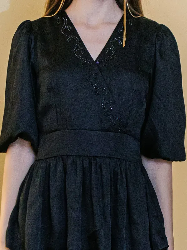 Black Solid Layered Short Dress