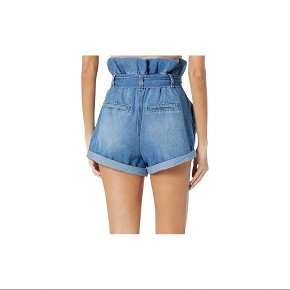 Blank NYC Paperbag Self-Belt Denim Shorts with Cuff in Dancing Queen size 28