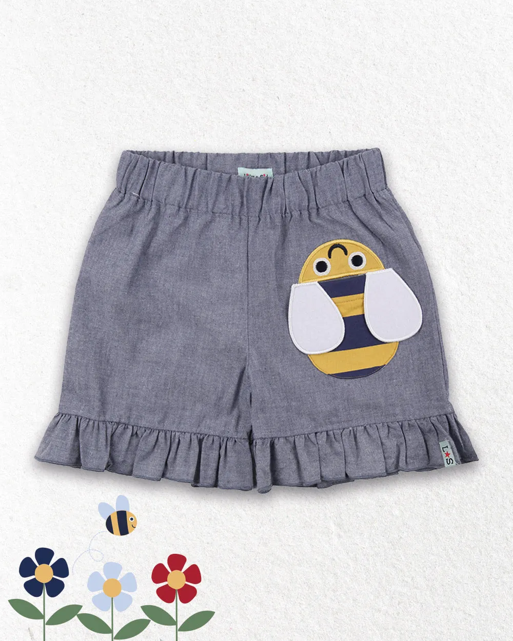 Blue Busy Bee Applique Shorts