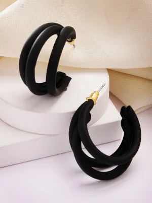 Bohey by KARATCART Matte Finish Black Half Hoop Earrings