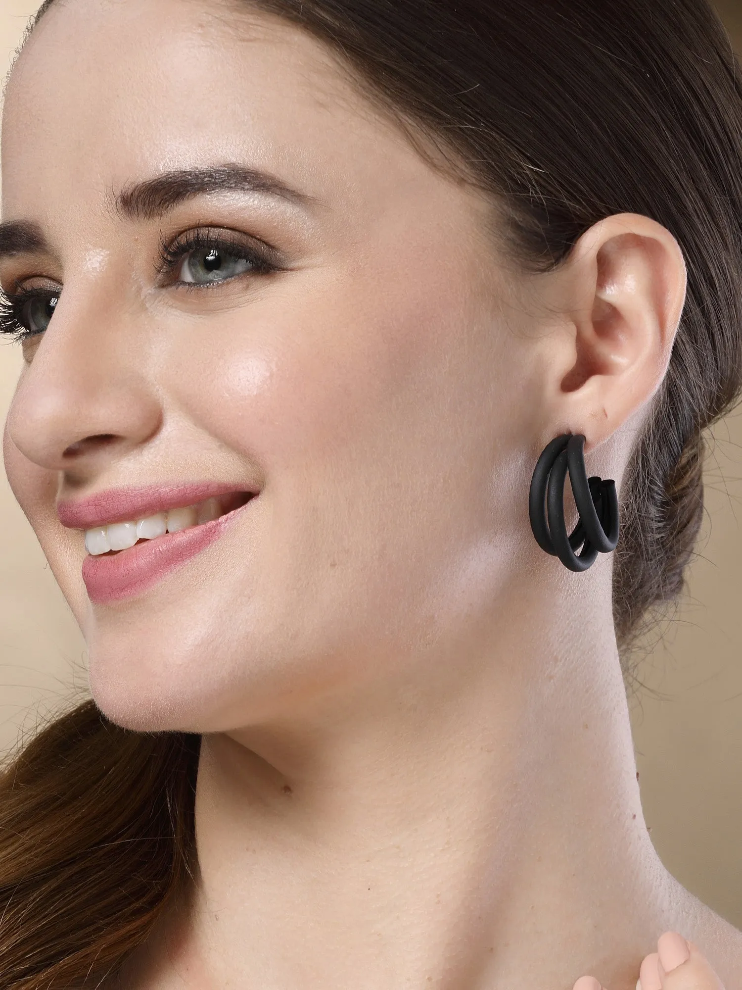 Bohey by KARATCART Matte Finish Black Half Hoop Earrings