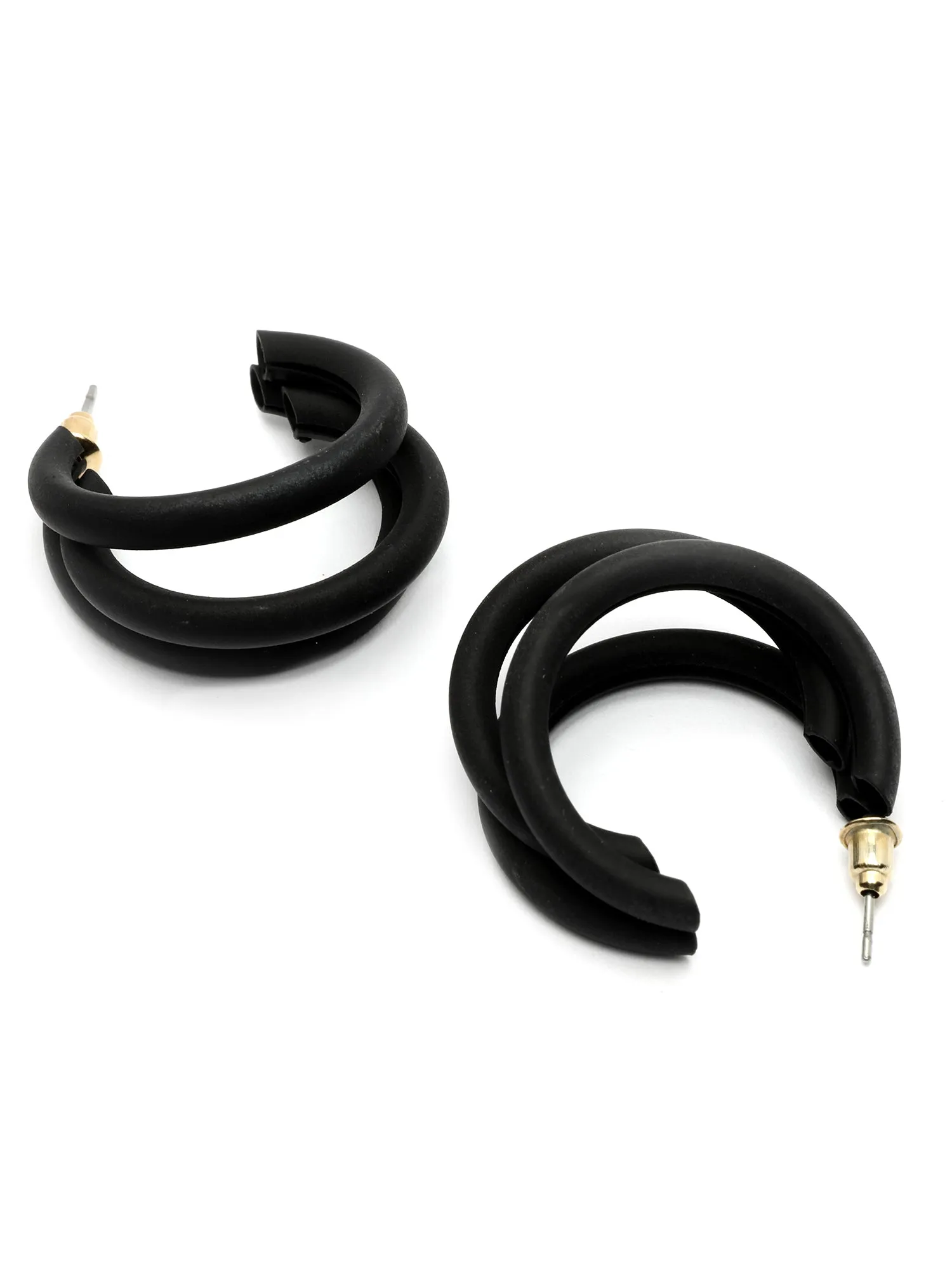 Bohey by KARATCART Matte Finish Black Half Hoop Earrings