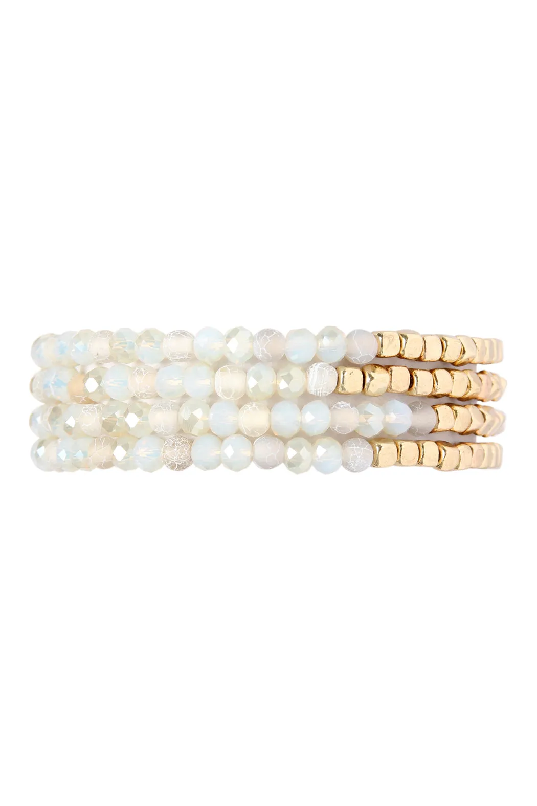 Brass, Stone, & Glass Four Beaded Bracelet Set- 5 Colors