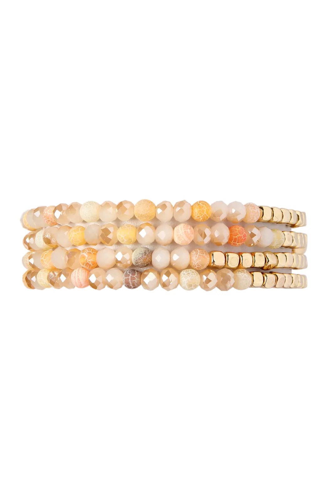 Brass, Stone, & Glass Four Beaded Bracelet Set- 5 Colors