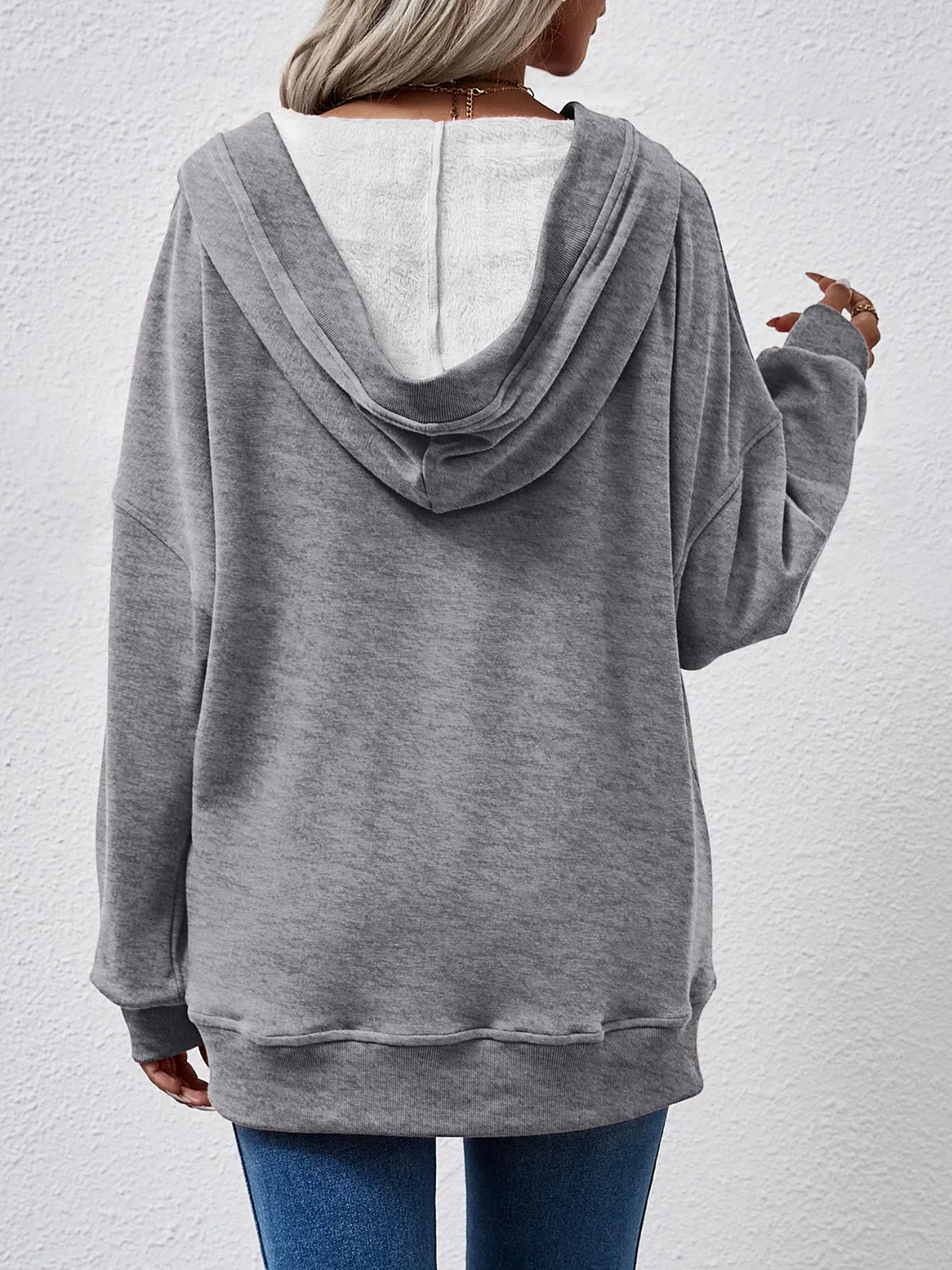 Brianna V-Neck Drop Shoulder Long Sleeve Hoodie