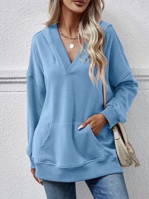 Brianna V-Neck Drop Shoulder Long Sleeve Hoodie