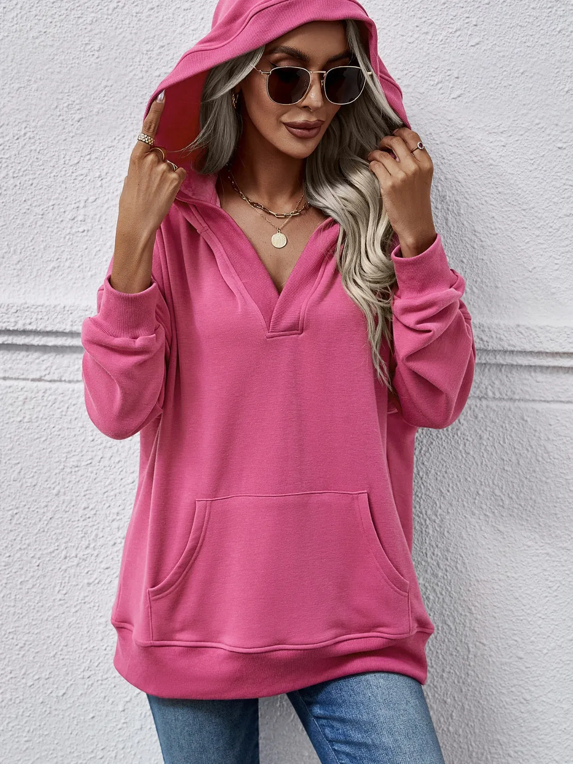 Brianna V-Neck Drop Shoulder Long Sleeve Hoodie