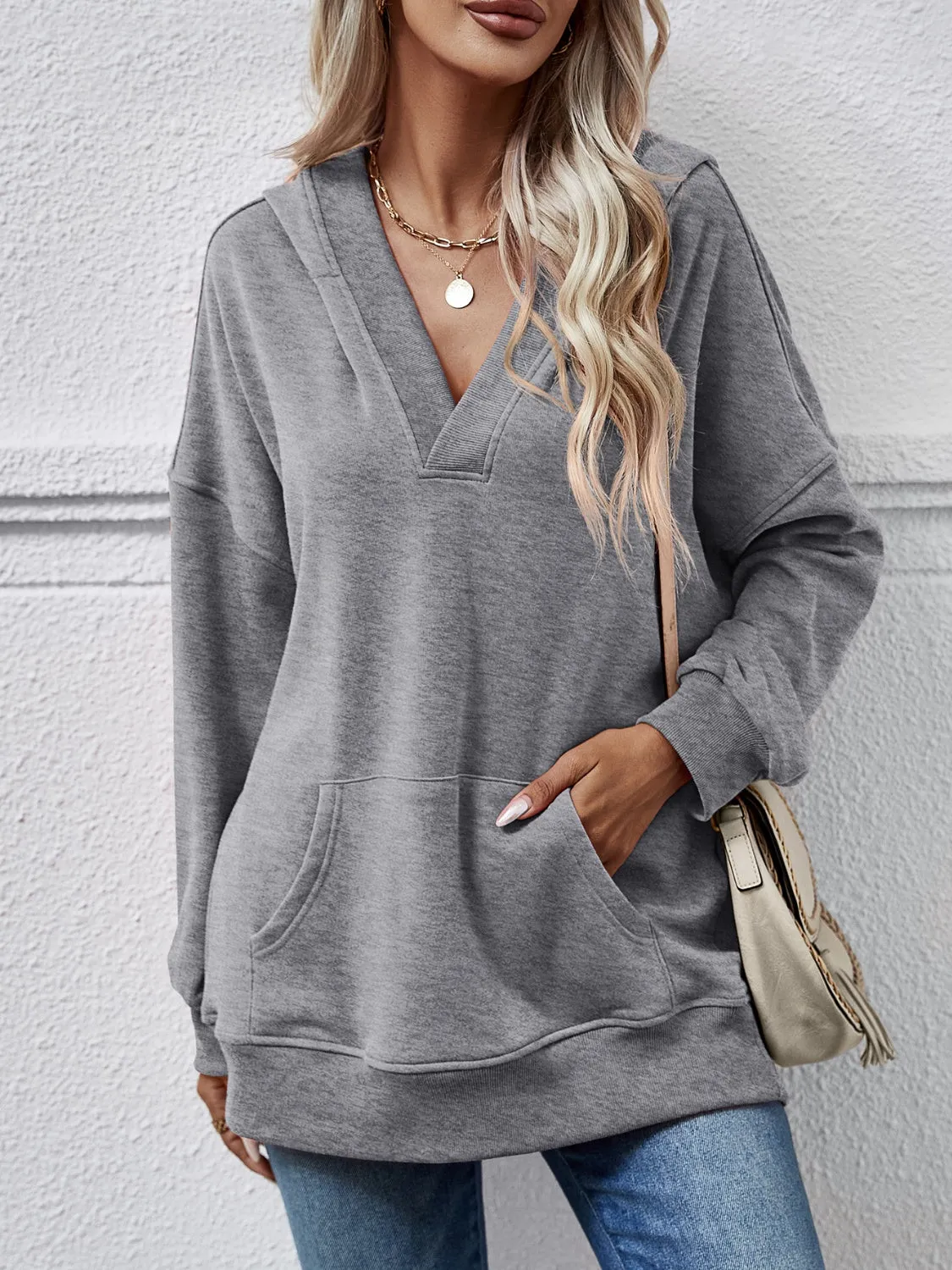 Brianna V-Neck Drop Shoulder Long Sleeve Hoodie