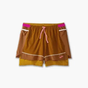 Brooks $78 High Point 3&quot; 2-in-1 Shorts - Hazelwood/Ochre/Fuchsia NEW WITH TAGS