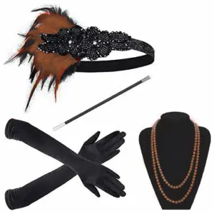 Brown 1920s Gatsby Flapper Set