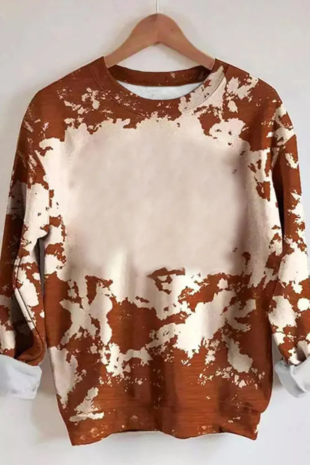 Brown Western Tie Dye Round Neck Sweatshirt