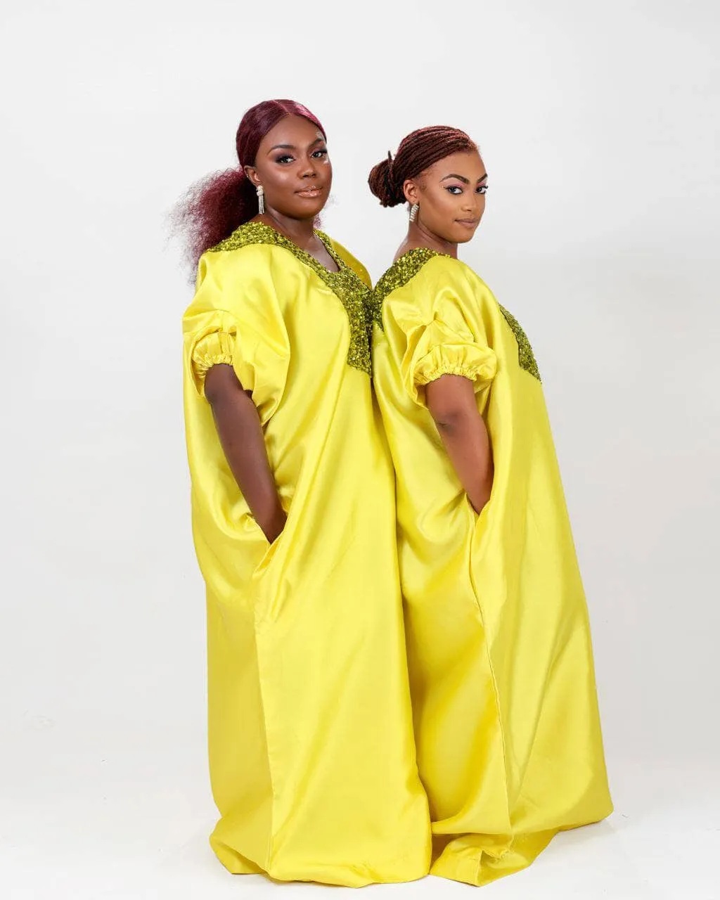 Buga Boubou Kaftan African dress- Mikado Silk fabric (Neon)