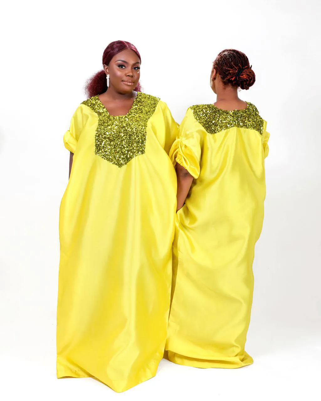 Buga Boubou Kaftan African dress- Mikado Silk fabric (Neon)