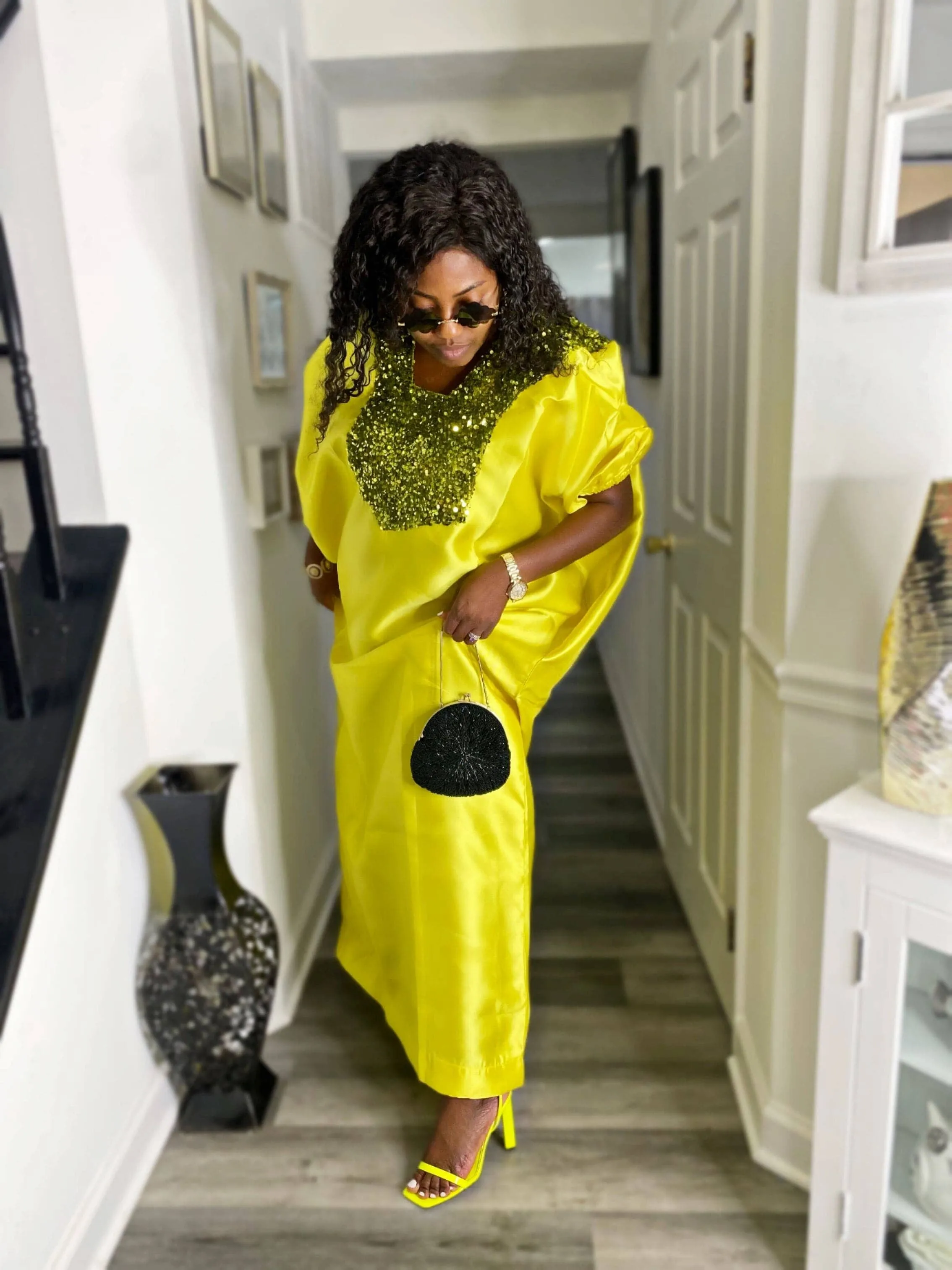 Buga Boubou Kaftan African dress- Mikado Silk fabric (Neon)